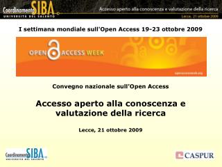 I settimana mondiale sull'Open Access 19-23 ottobre 2009