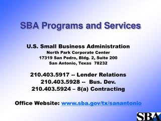 SBA Programs and Services