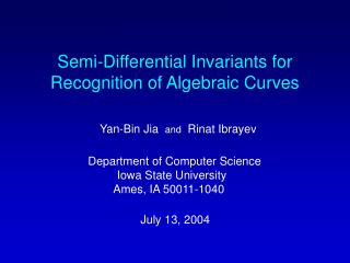 Semi-Differential Invariants for Recognition of Algebraic Curves