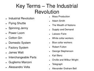 Key Terms – The Industrial Revolution