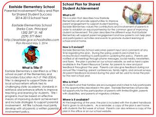 Eastside Elementary School Parental Involvement Policy and Plan for Shared Student Success