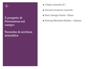 Il progetto di Formazione sul campo: Tecniche di scrittura scientifica