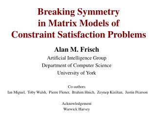 Breaking Symmetry in Matrix Models of Constraint Satisfaction Problems
