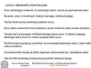 UVOD V MEHANIKO KONTINUUMA