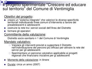 Il progetto sperimentale “Crescere ed educare sul territorio” del Comune di Ventimiglia