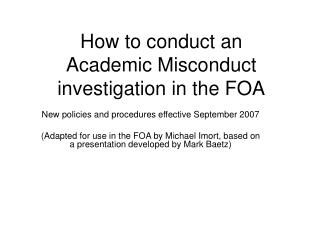 How to conduct an Academic Misconduct investigation in the FOA