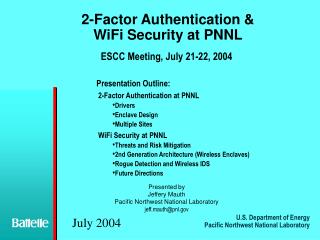 2-Factor Authentication & WiFi Security at PNNL