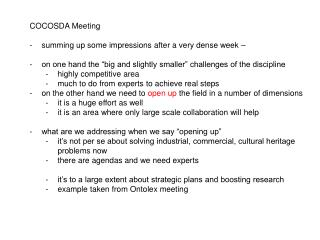 COCOSDA Meeting summing up some impressions after a very dense week –