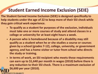 Student Earned Income Exclusion (SEIE)
