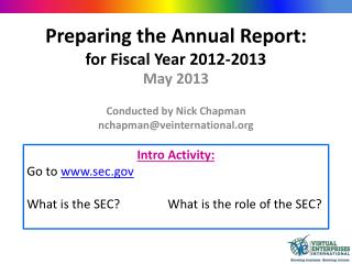 Preparing the Annual Report: for Fiscal Year 2012-2013