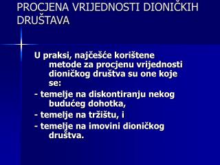 PROCJENA VRIJEDNOSTI DIONIČKIH DRUŠTAVA