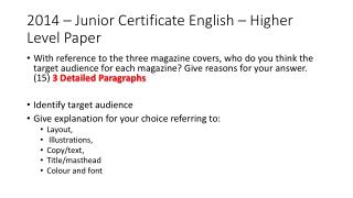 2014 – Junior Certificate English – Higher Level Paper