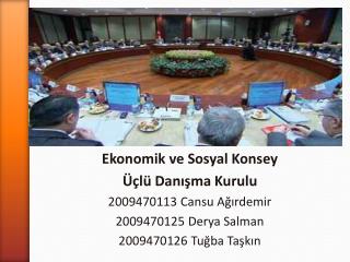 Ekonomik ve Sosyal Konsey Üçlü Danışma Kurulu 2009470113 Cansu Ağırdemir 2009470125 Derya Salman