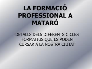 LA FORMACIÓ PROFESSIONAL A MATARÓ