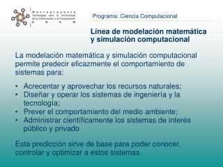 Línea de modelación matemática y simulación computacional