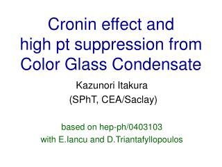 Cronin effect and high pt suppression from Color Glass Condensate