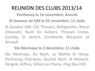 REUNION DES CLUBS 2013/14