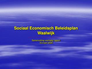 Sociaal Economisch Beleidsplan Waalwijk