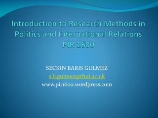 Introduction to Research Methods in Politics and International Relations PIR 1600