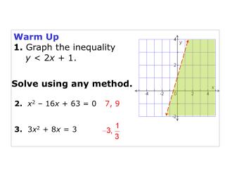 Warm Up 1. Graph the inequality y &lt; 2 x + 1.