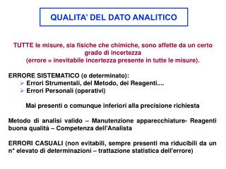 QUALITA’ DEL DATO ANALITICO