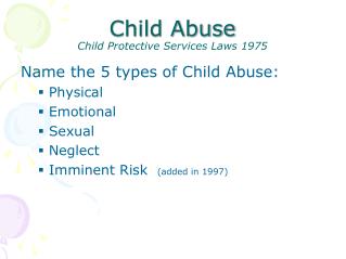 Child Abuse Child Protective Services Laws 1975