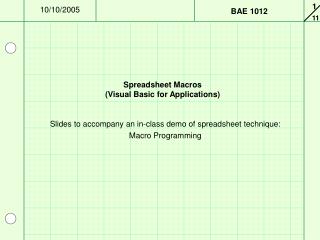 Spreadsheet Macros (Visual Basic for Applications)