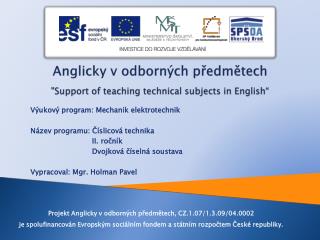 Anglicky v odborných předmětech &quot;Support of teaching technical subjects in English “