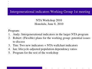 Intergenerational indicators Working Group 1st meeting