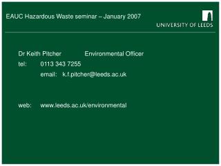 EAUC Hazardous Waste seminar – January 2007