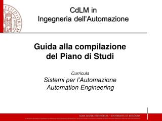 Guida alla compilazione del Piano di Studi Curricula Sistemi per l’Automazione