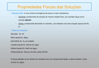 Propriedades Físicas das Soluções