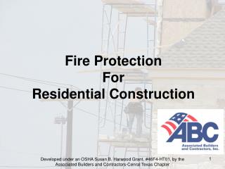Fire Protection For Residential Construction