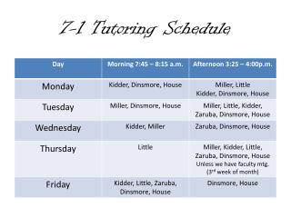 7-1 Tutoring Schedule