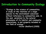 Introduction to Community Ecology