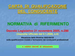 CARTA DI QUALIFICAZIONE DEL CONDUCENTE