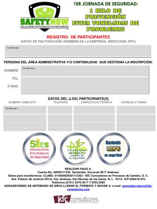 REGISTRO DE PARTICIPANTES DATOS DE FACTURACIÓN (NOMBRE DE LA EMPRESA, DIRECCIÓN, RFC)