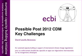 Possible Post 2012 CDM Key Challenges David Lesolle, Botswana