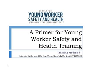 A Primer for Young Worker Safety and Health Training