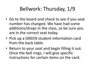 Bellwork : Thursday, 1/9