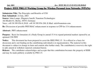 Project: IEEE P802.15 Working Group for Wireless Personal Area Networks (WPANs)