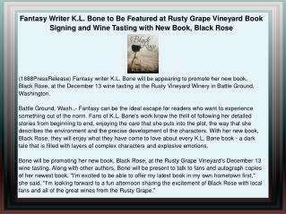 Fantasy Writer K.L. Bone to Be Featured at Rusty Grape