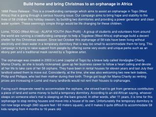 Build home and bring Christmas to an orphanage in Africa