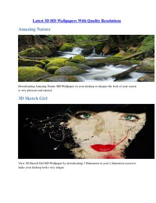 Latest 3D HD Wallpapers With Quality Resolutions