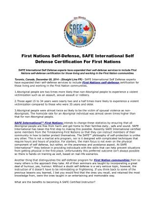 First Nations Self-Defense, SAFE International Self Defense