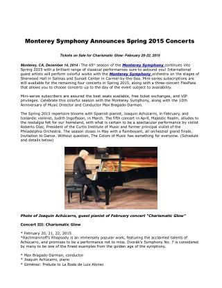 Monterey Symphony Announces Spring 2015 Concerts