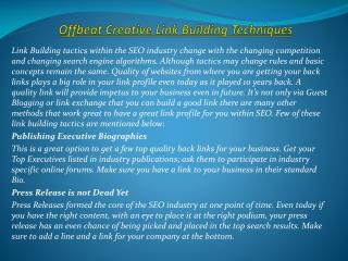 Offbeat Creative Link Building Techniques