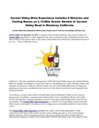 Carmel Valley Wine Experience Includes 9 Wineries