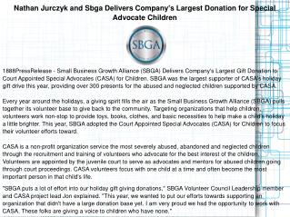 Nathan Jurczyk and Sbga Delivers Company's Largest Donation