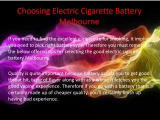 Choosing Electric Cigarette Battery Melbourne